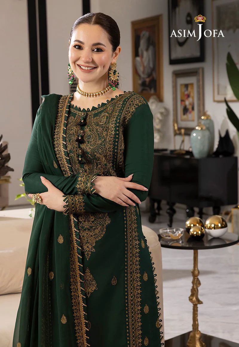 Asim jofa embroidered chiffon dopatta Green 3 piece suit